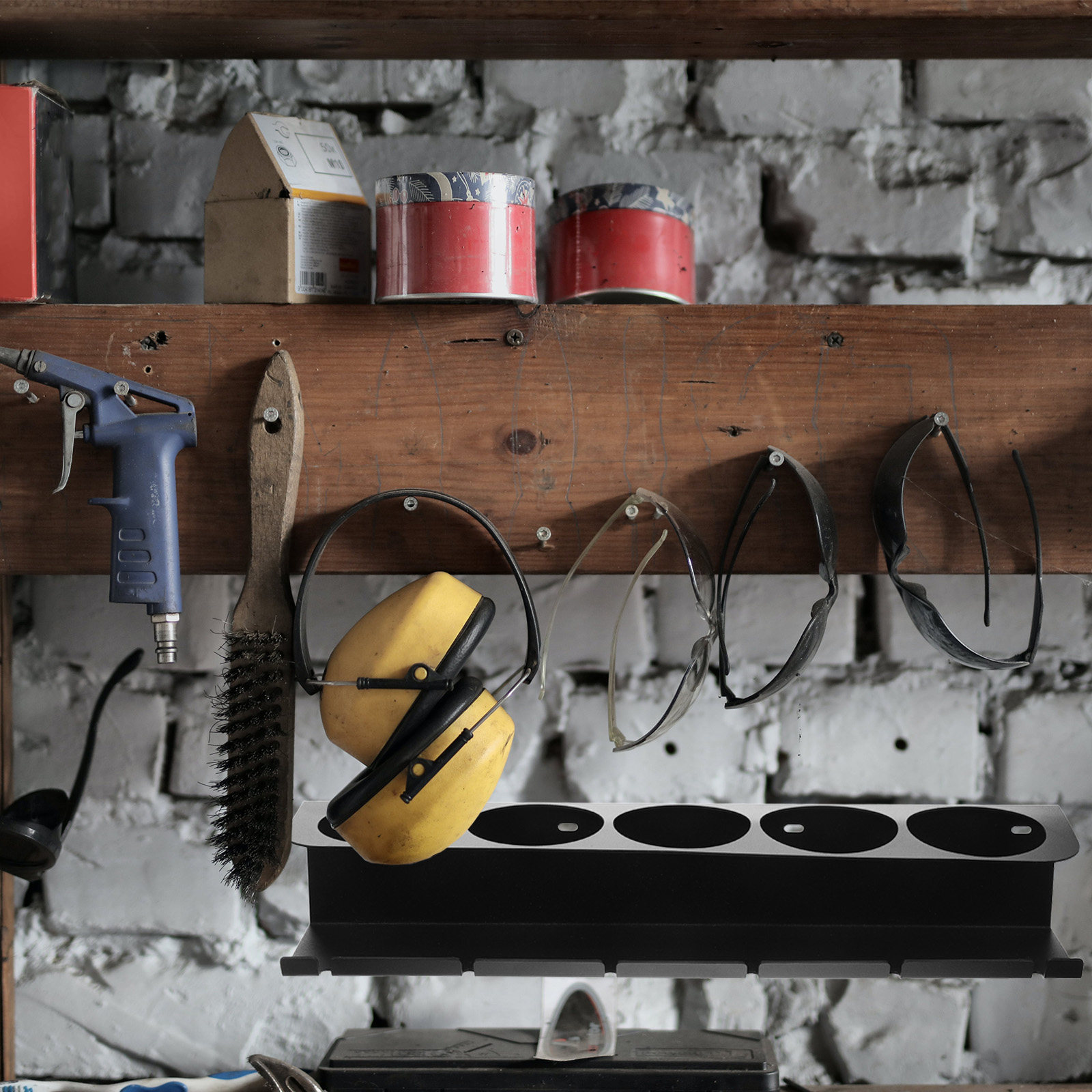 Power Tools In Workshop - ชุดชั้นวางเครื่องมือไฟฟ้าโลหะสำหรับงานหนัก 1 ชุด สำหรับจัดเก็บในโรงรถหรือห้องทำงาน ความจุขนาดใหญ่ ติดผนัง