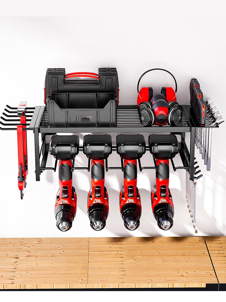 Workshop Tools Shelf - ชั้นวางเครื่องมือไฟฟ้าแบบติดผนัง ที่แขวนสว่านไฟฟ้า ที่จัดเก็บเครื่องมือไฟฟ้าแบบมือถือ สำหรับอุปกรณ์ในโรงรถและเวิร์คช็อปที่บ้าน