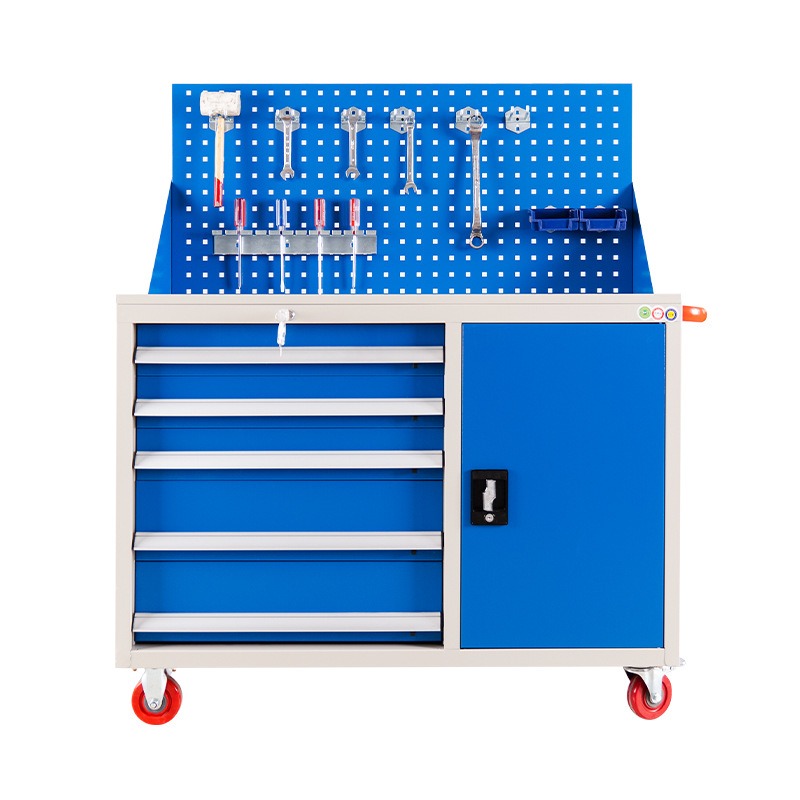 Workshop Tools Shelf - ตู้เก็บเครื่องมืออุตสาหกรรมแบบหลายลิ้นชัก พร้อมระบบล็อคกลาง และชั้นวางปรับระดับได้ สำหรับโรงงานและสายการประกอบ