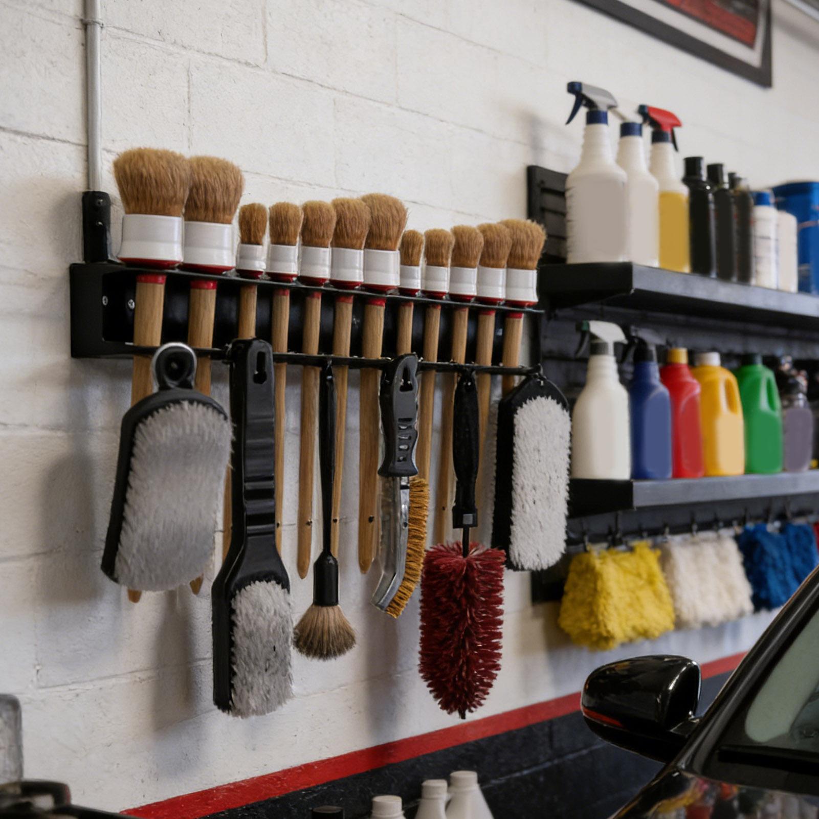 Workshop Tools On Wall - ที่วางแปรงทำความสะอาดรถยนต์แบบติดผนัง วัสดุเหล็ก พร้อมที่เก็บไขควงและแปรง อุปกรณ์จัดเก็บเครื่องมือดูแลรักษารถยนต์